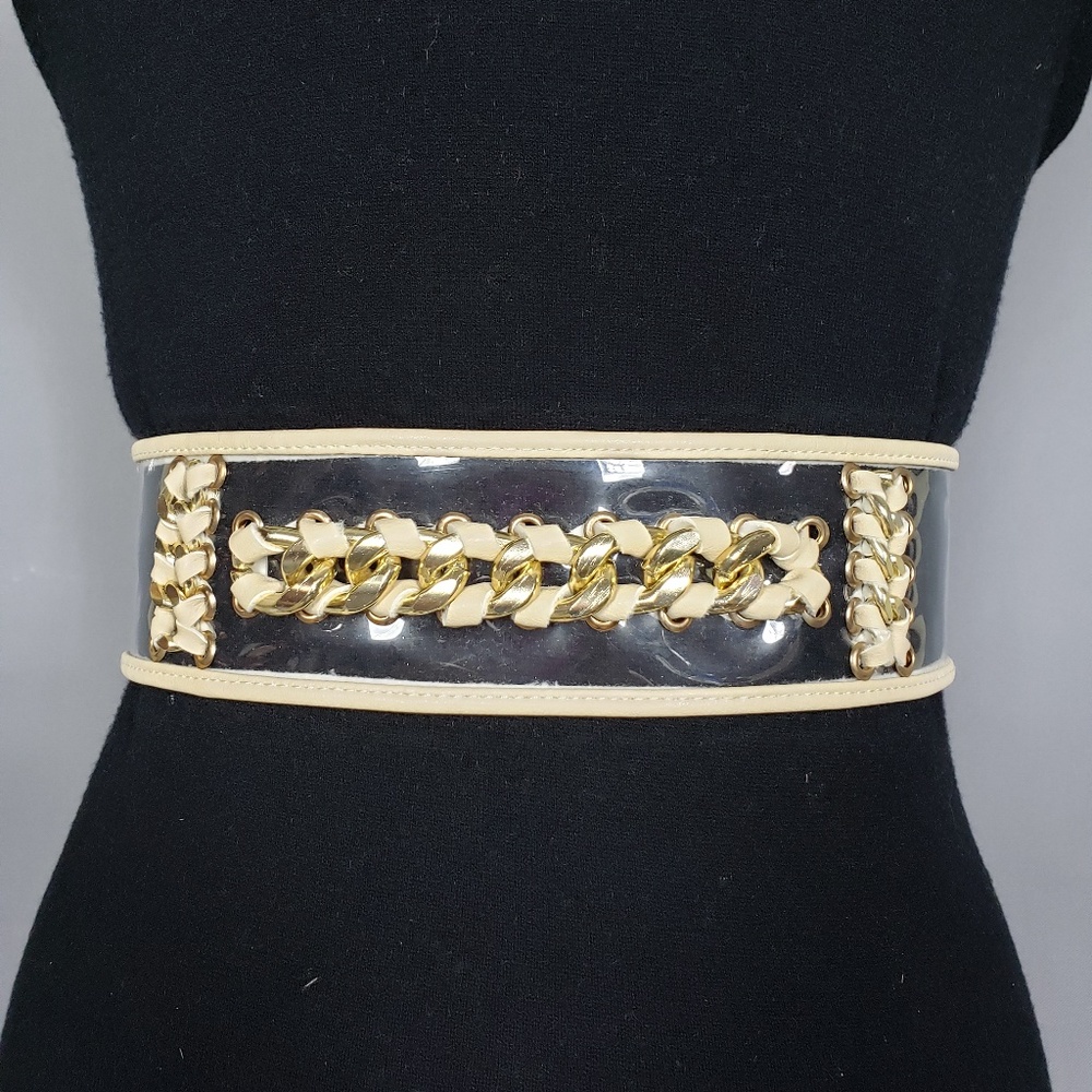 🆕 Gold Braided Elastic Back Belt in Beige